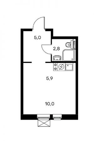 План квартиры-студии площадью 23,7 квадратных метров