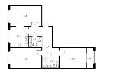 План трехкомнатной квартиры общей площадью 86,9 квадратных метров