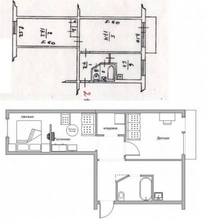 План двухкомнатной квартиры чулка