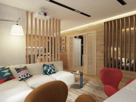 Зонирование пространства в квартире с помощью бамбуковых перегородок